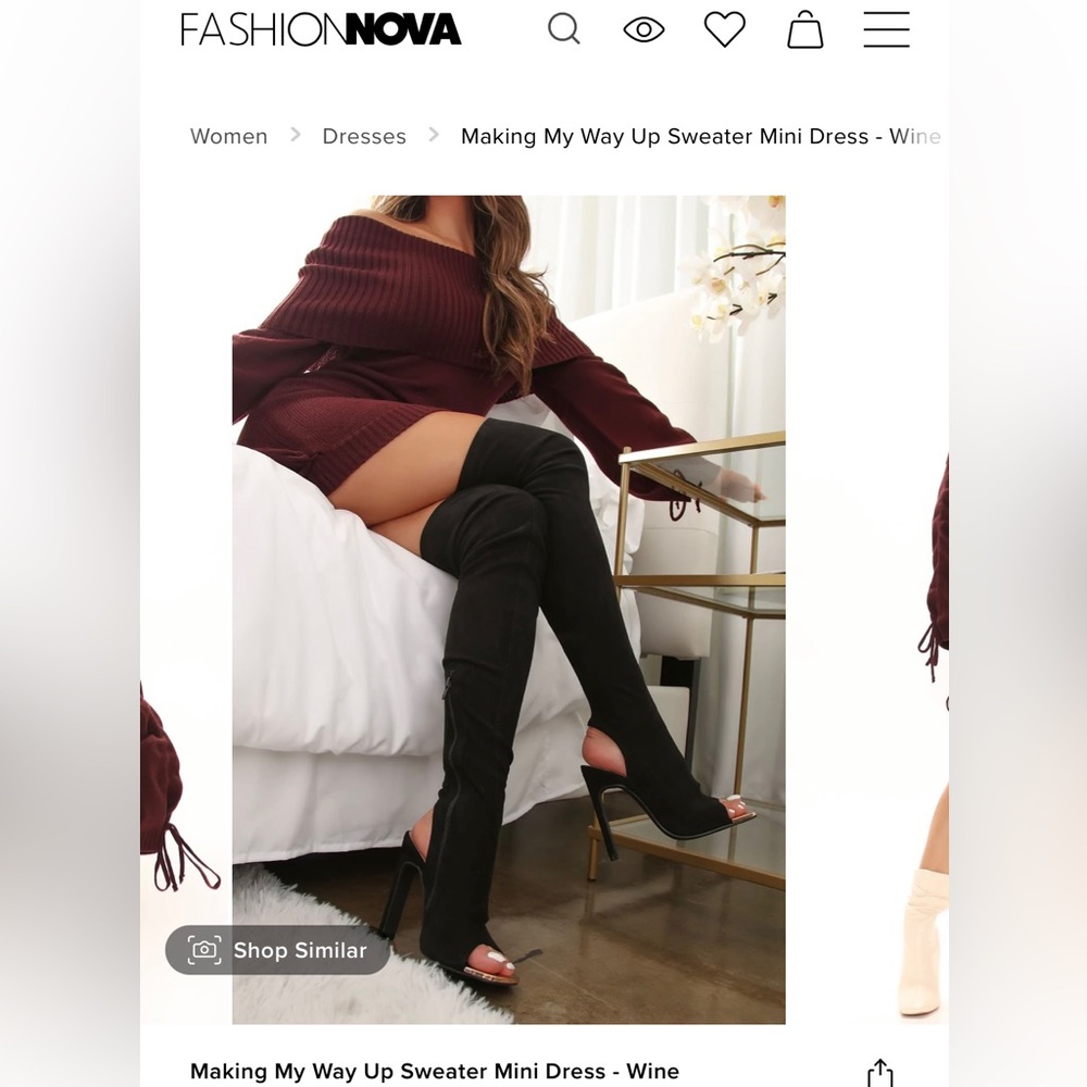 Fashion Nova “Making My Way Up Sweater Mini Dress” in Wine